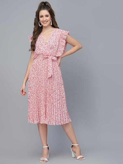 mafadeny pink floral print wrap dress