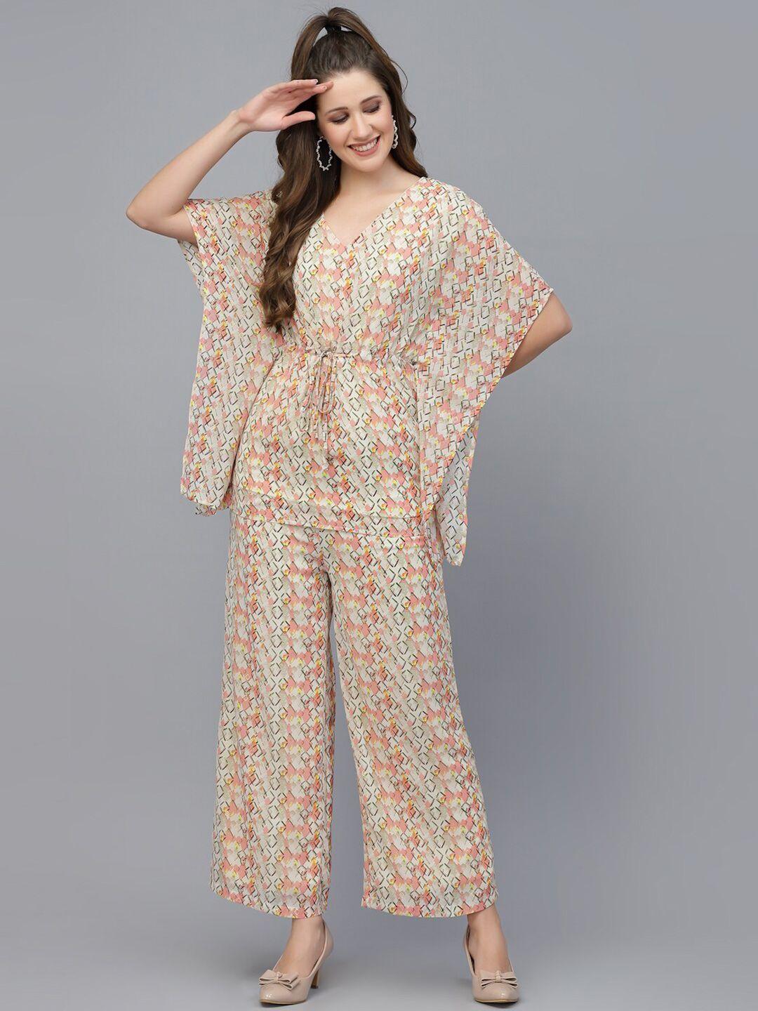 mafadeny printed kaftan top with palazzos set