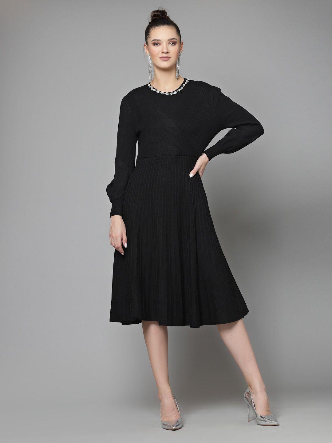 mafadeny puff sleeves fit & flare midi dress