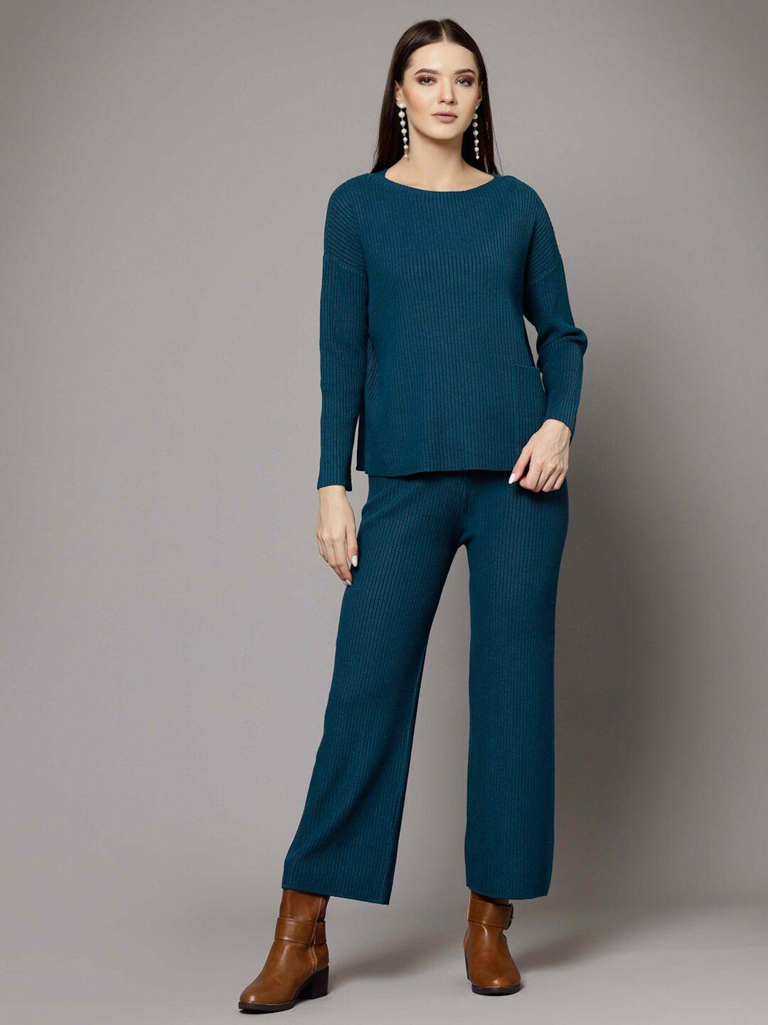 mafadeny ribbed boat neck top & trousers co-ords set