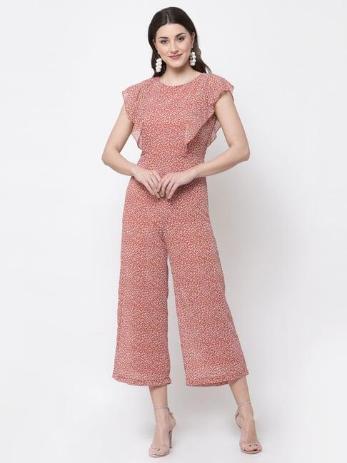 mafadeny rust printed jumpsuit