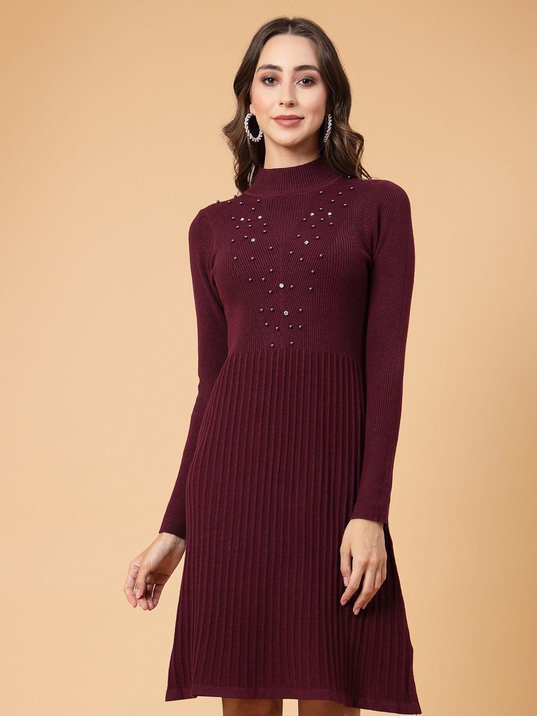 mafadeny striped embellished a-line dress