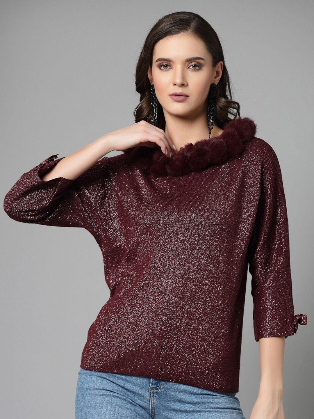 mafadeny striped fuzzy detailed pullover