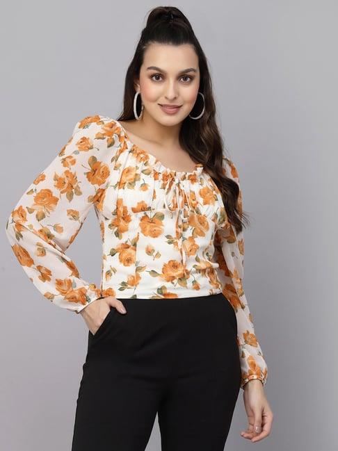 mafadeny white & mustard floral print top