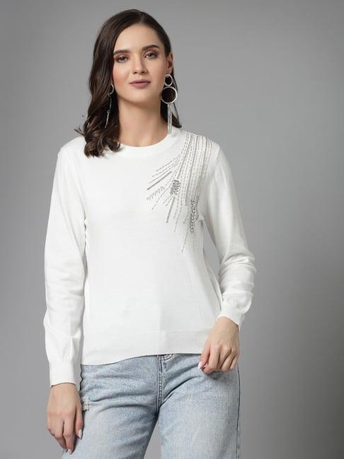 mafadeny white embellished sweater