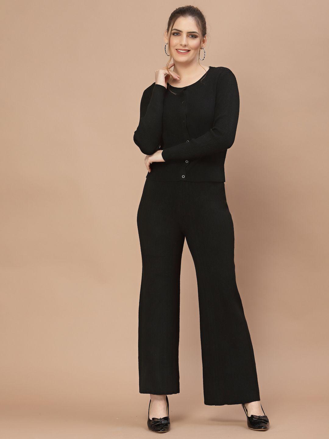 mafadeny women black ribbed co-ords with shrug