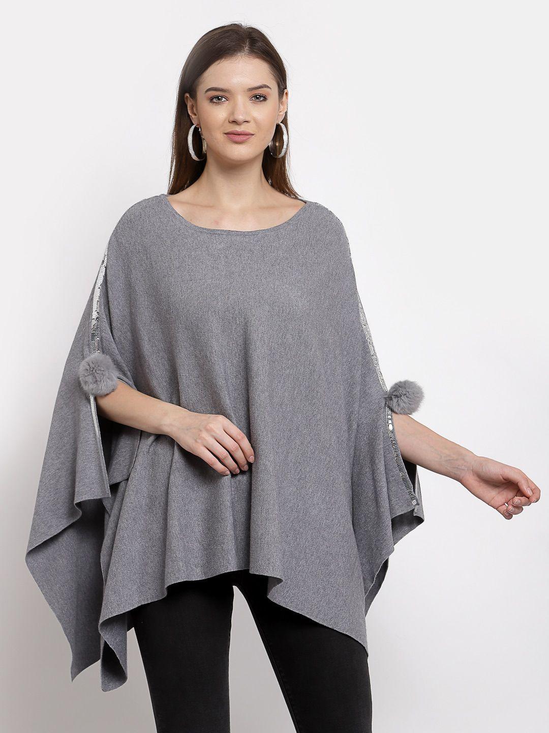 mafadeny women grey & silver-toned poncho with embellished detail