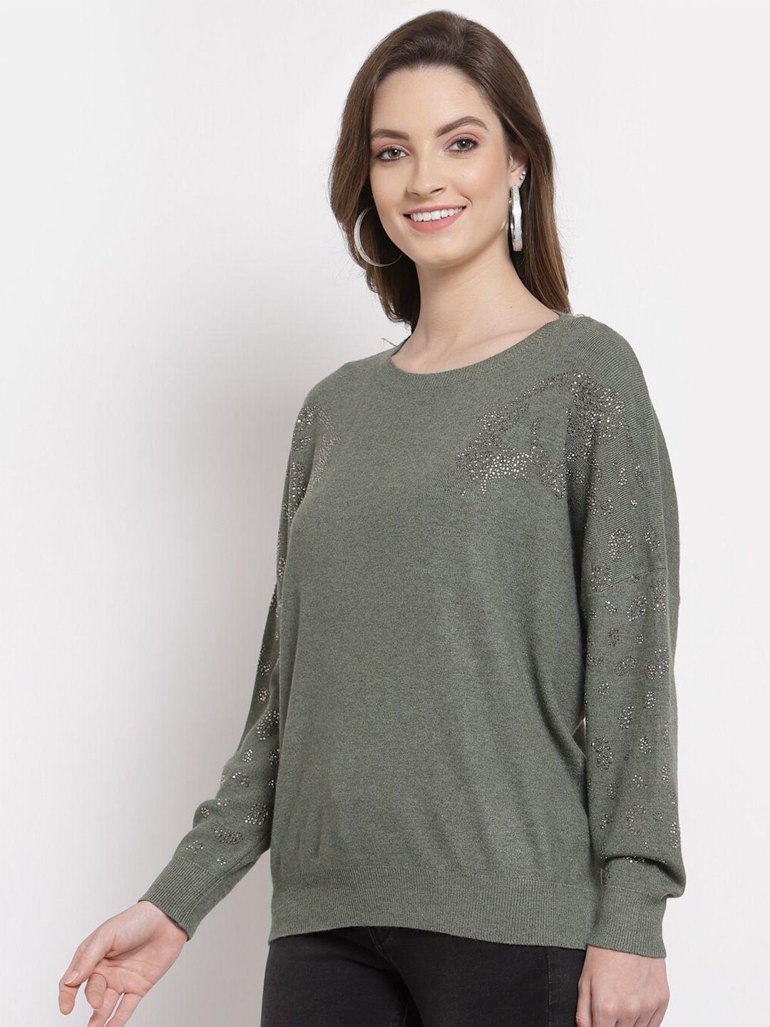 mafadeny women grey embellished pullover