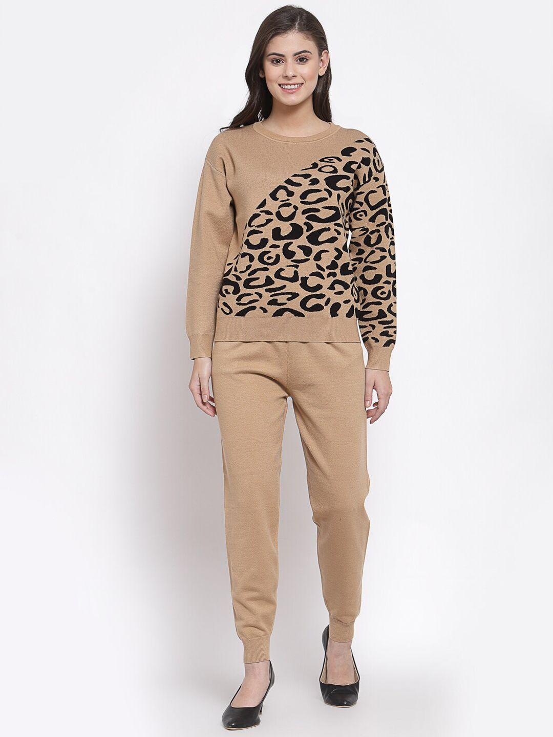 mafadeny women khaki & black printed top with trousers