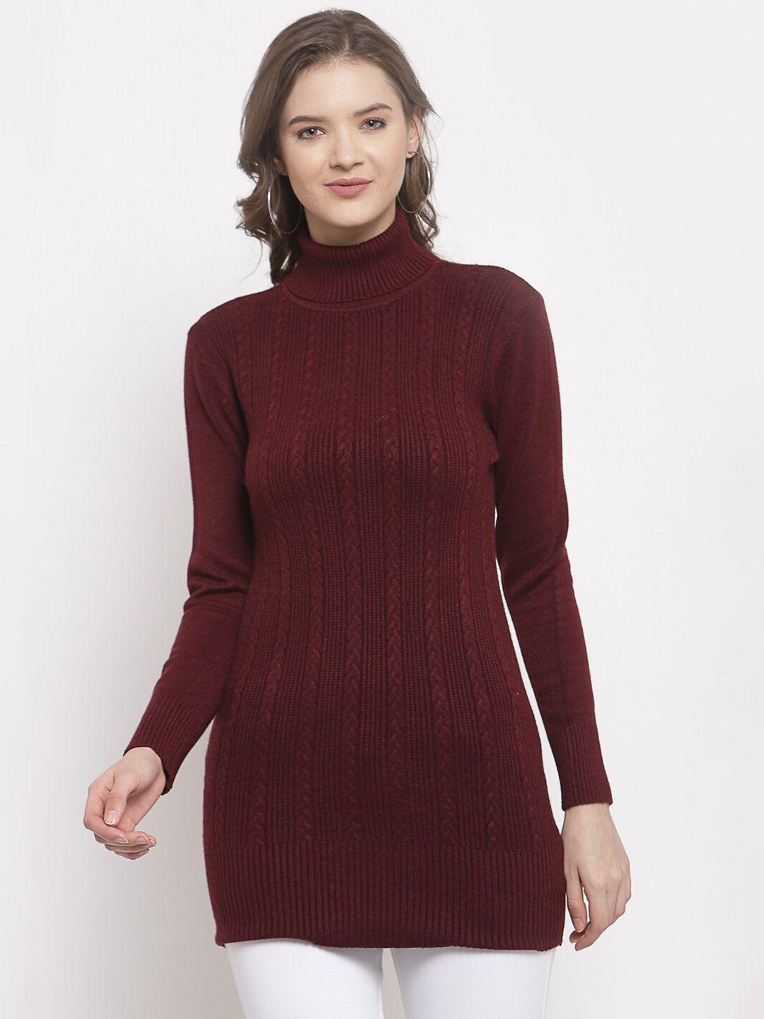 mafadeny women maroon cable knit longline pullover