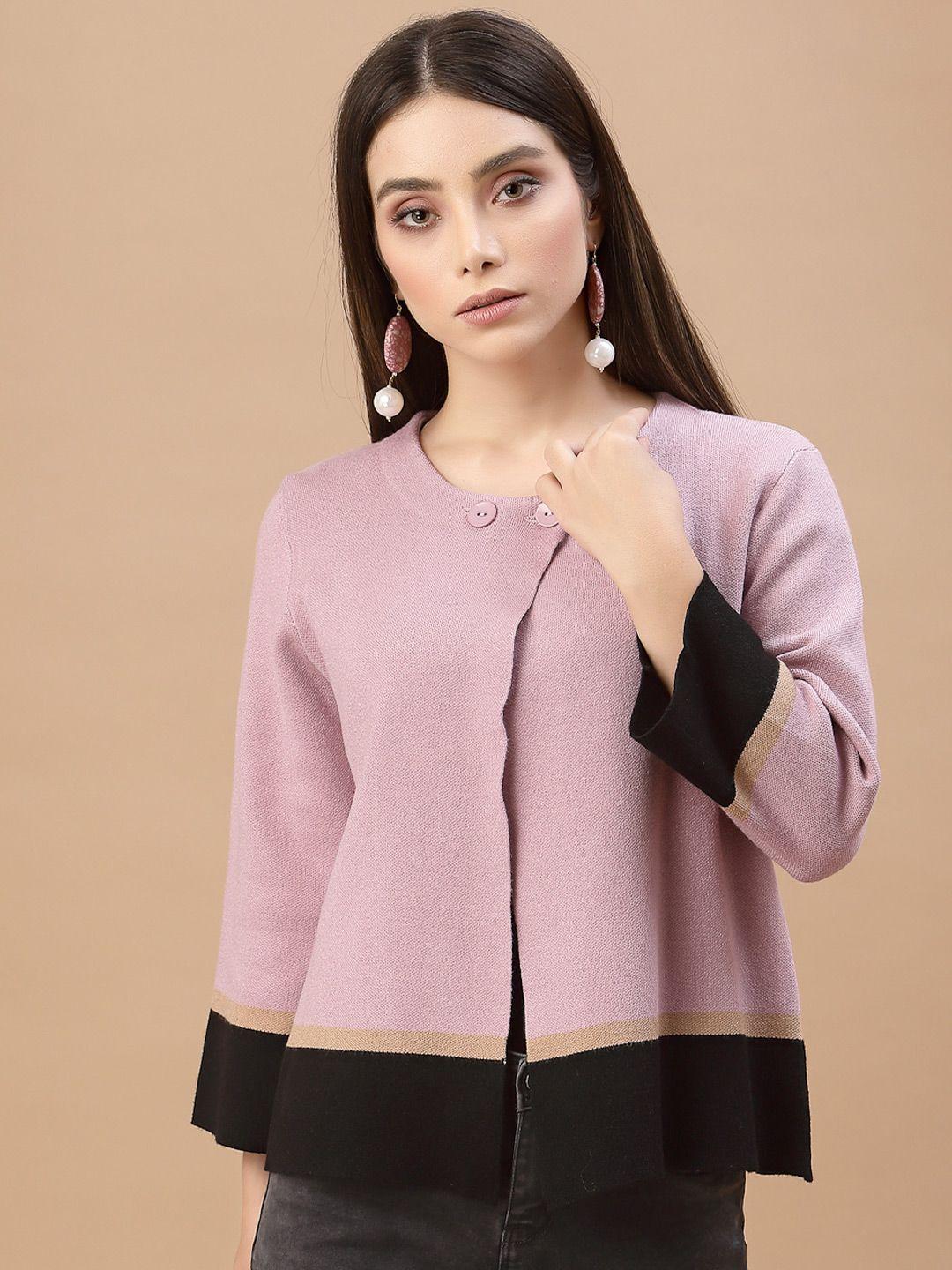 mafadeny women mauve & black colourblocked shrug