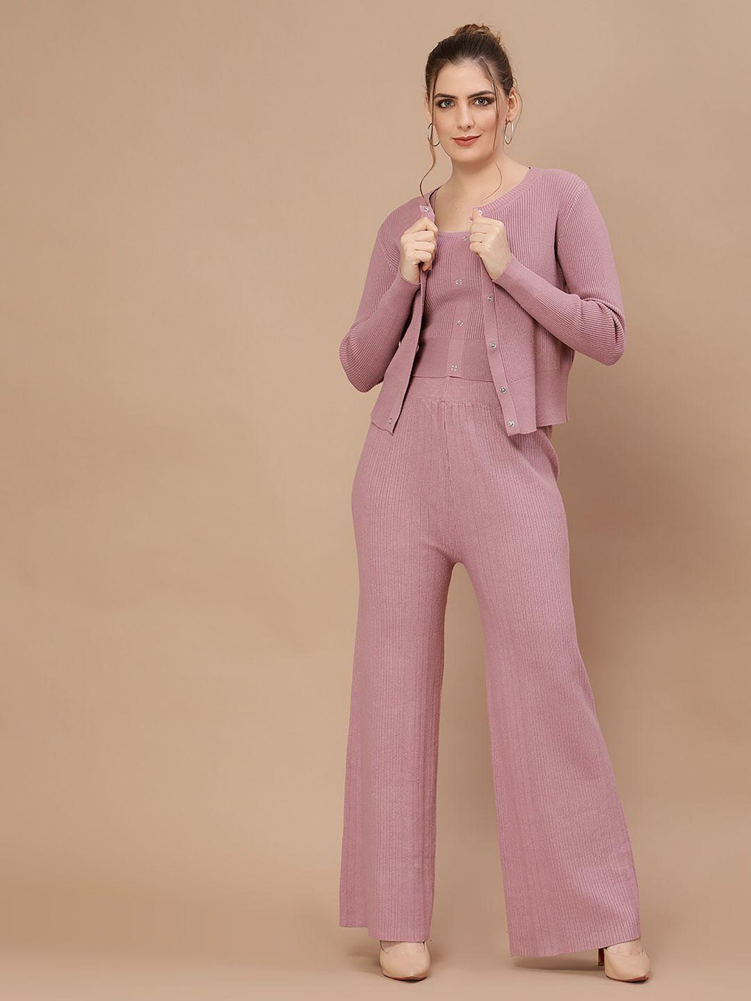 mafadeny women mauve solid top with trousers co-ords