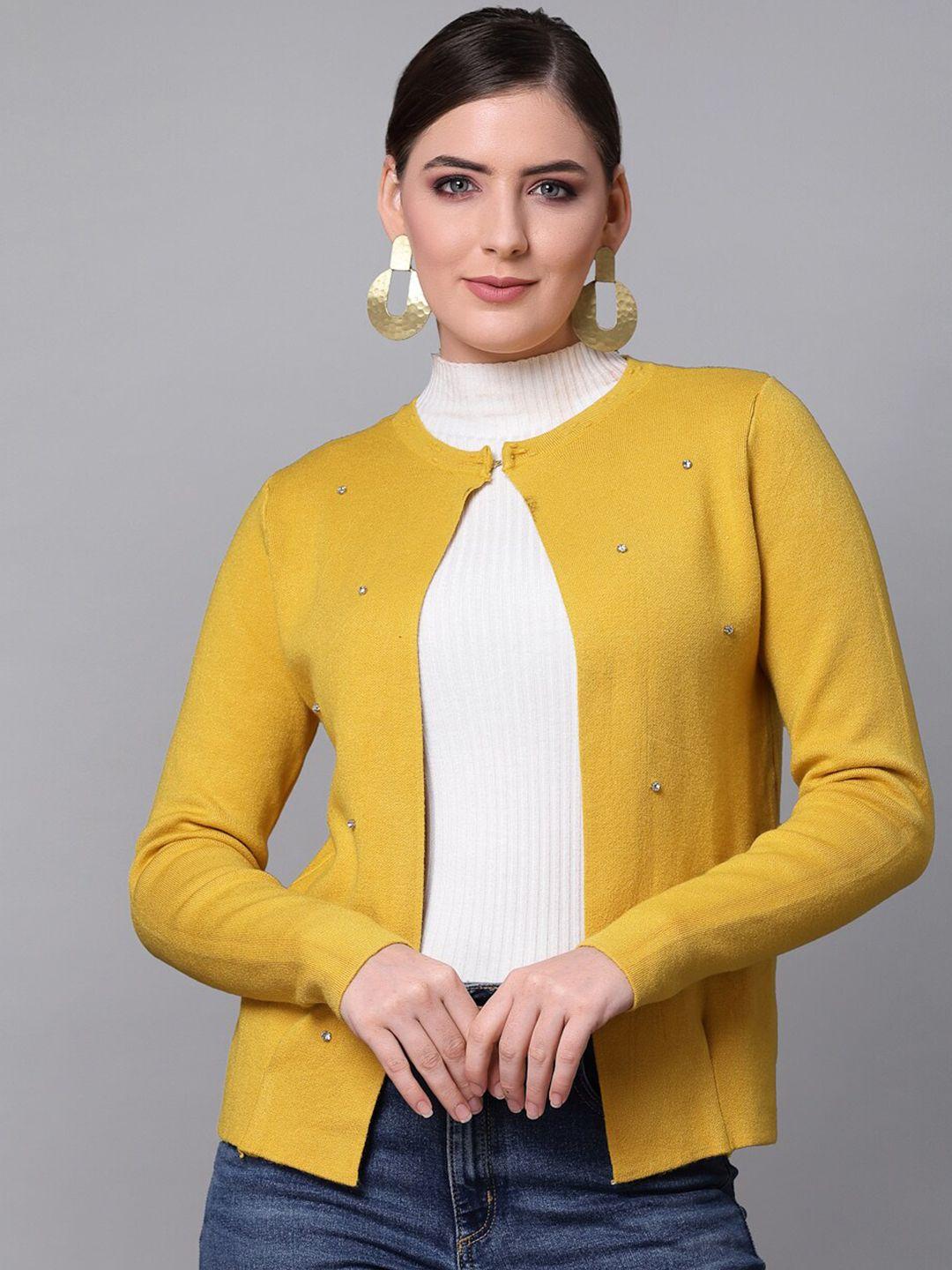 mafadeny women mustard embellished shrug