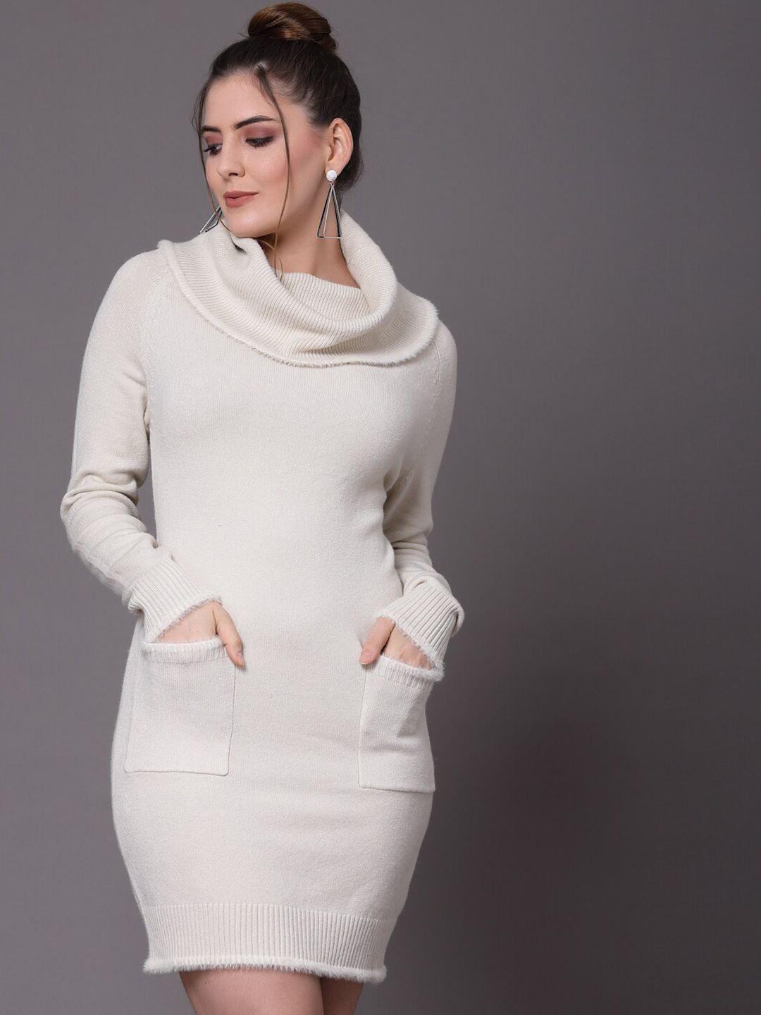 mafadeny women off white sweater dress