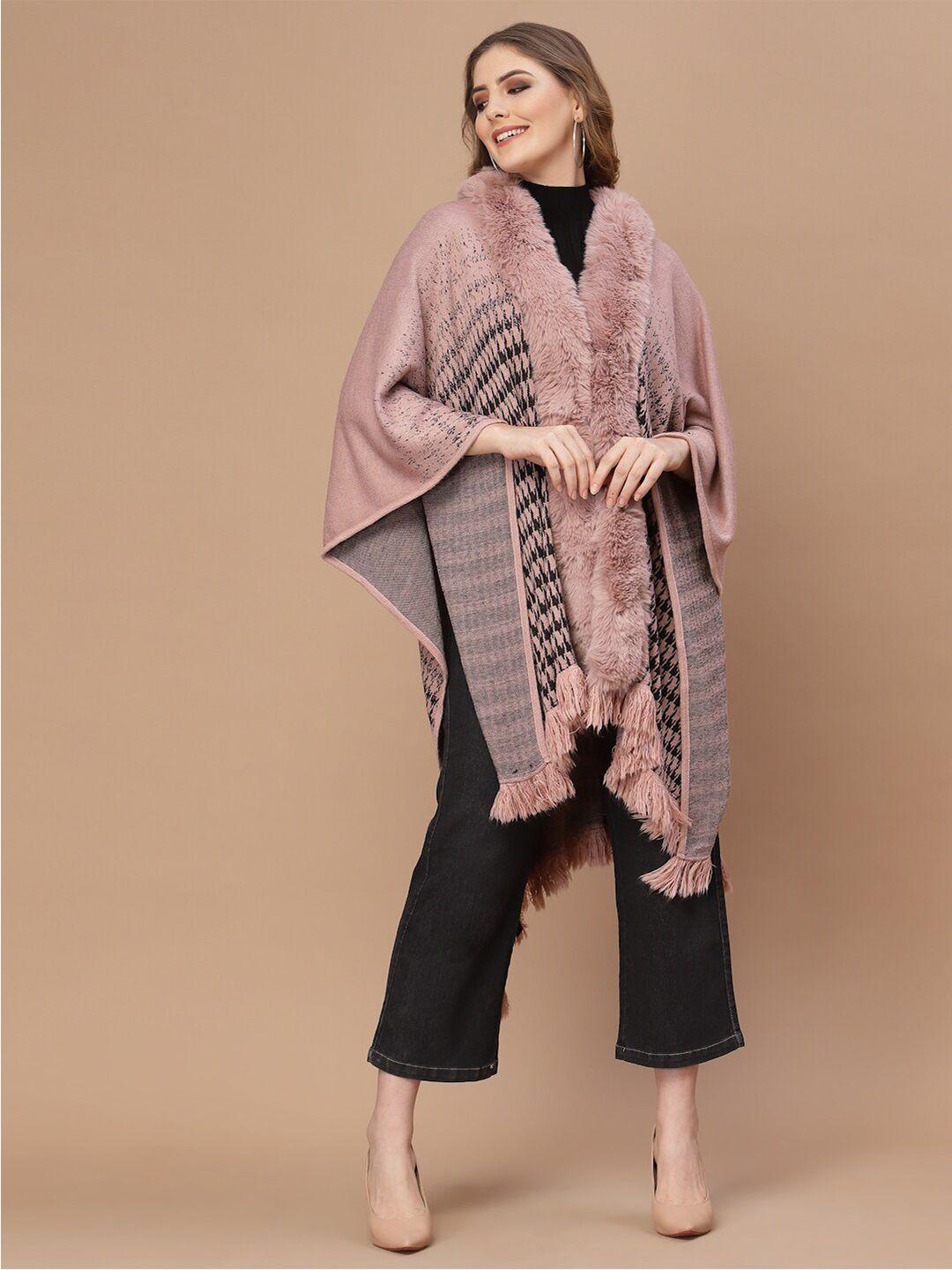 mafadeny women peach-coloured & black longline poncho