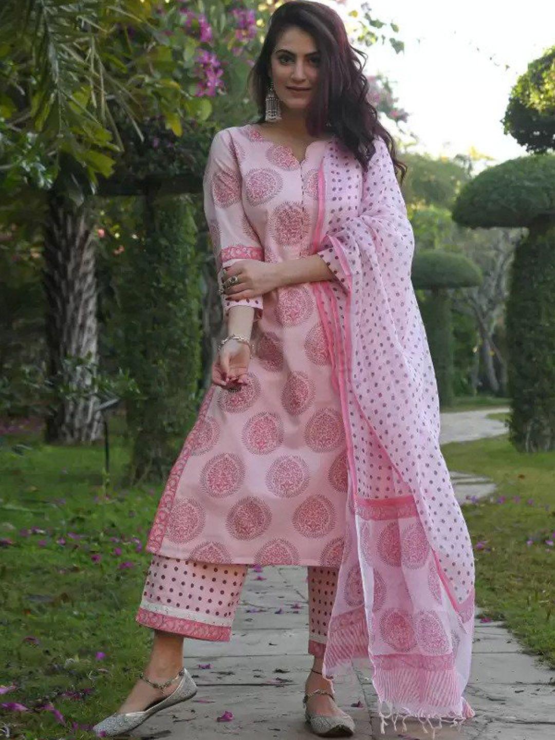 mafe floral printed pure cotton kurta with palazzos & with dupatta