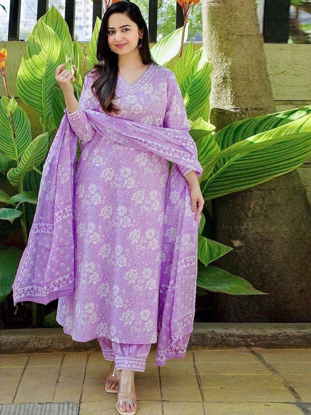 mafe floral printed pure cotton kurta with salwar & dupatta