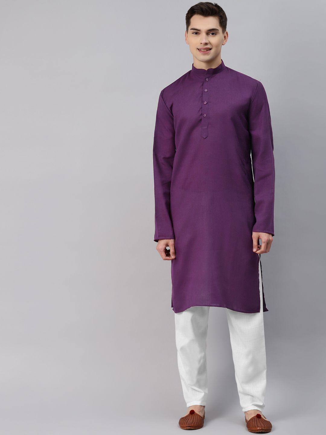 mag men purple solid regular kurta with pyjamas