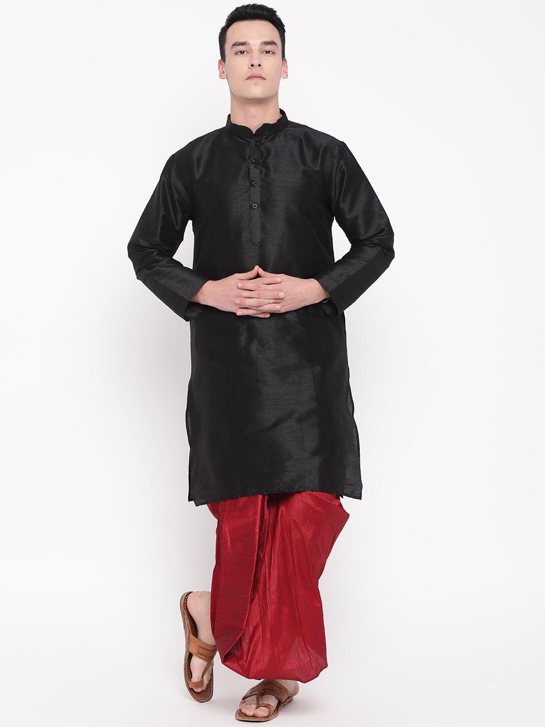 mag men black & maroon solid kurta with dhoti pants