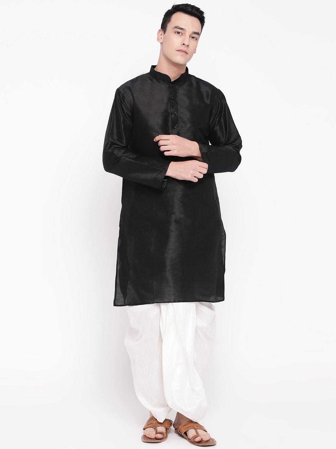 mag men black & white solid kurta with dhoti pants