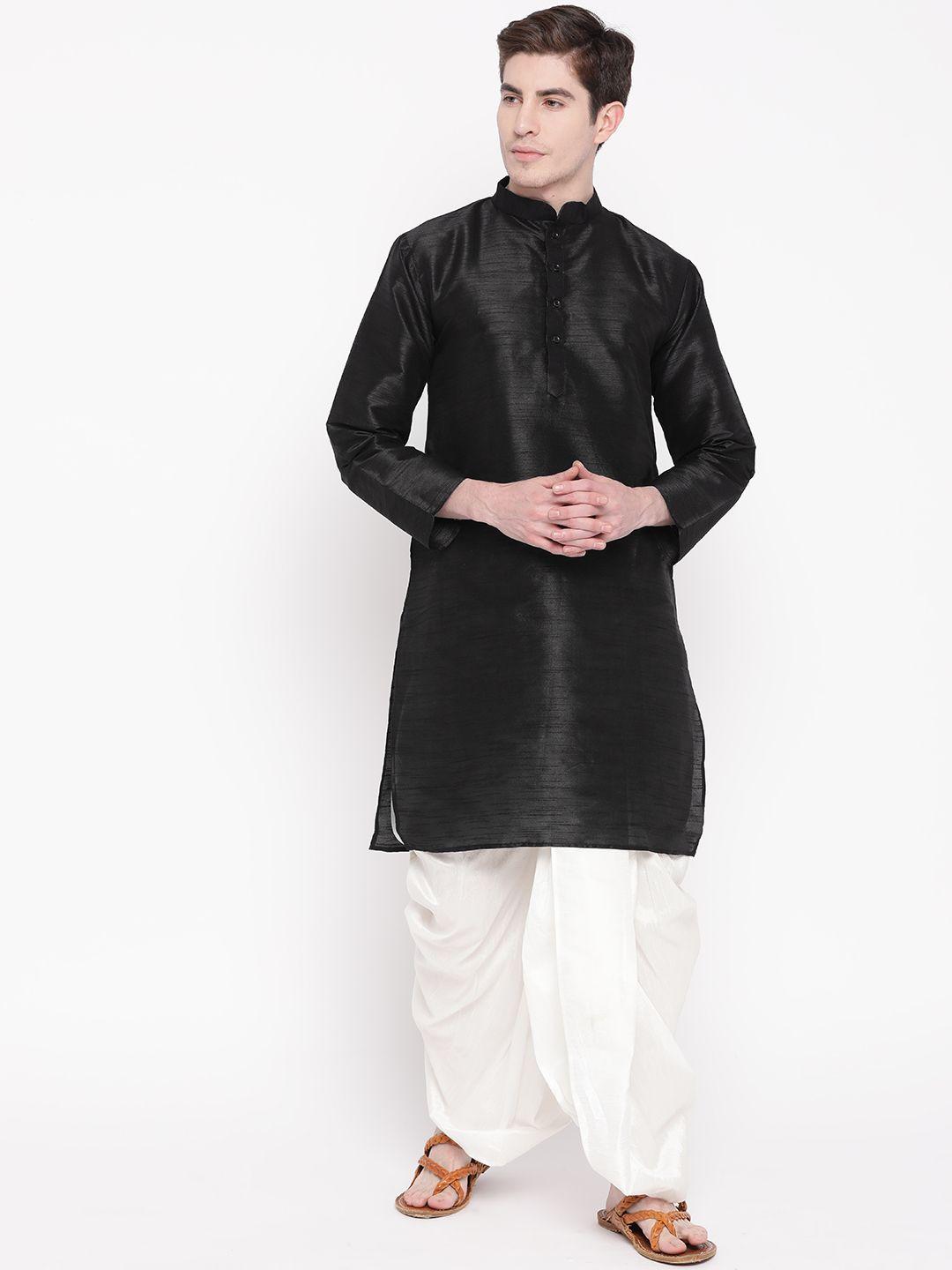 mag men black & white solid kurta with dhoti pants