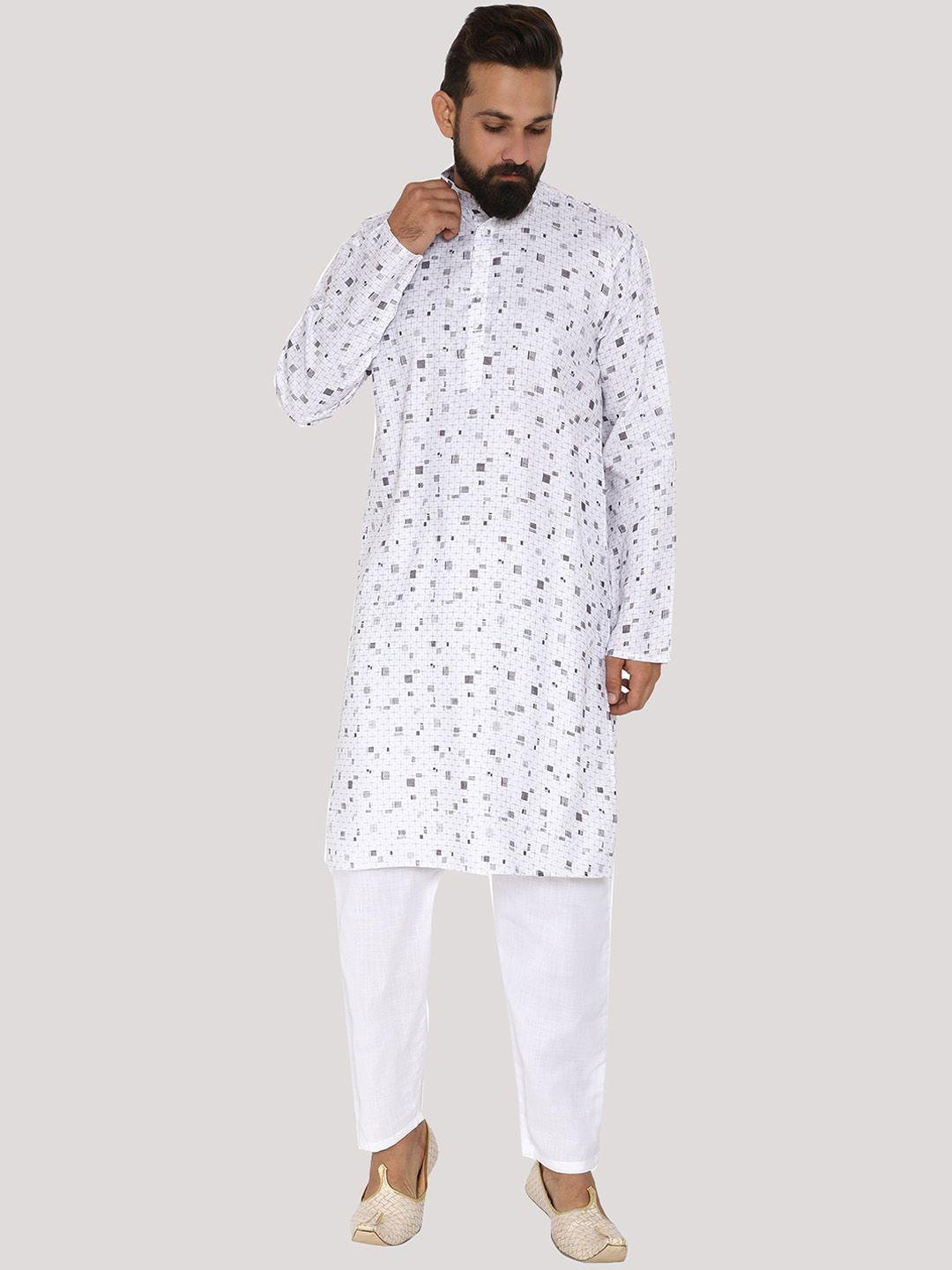 mag men grey printed regular kurta with pyjamas