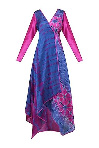magenta and indigo angrakha style tye and dye tunic