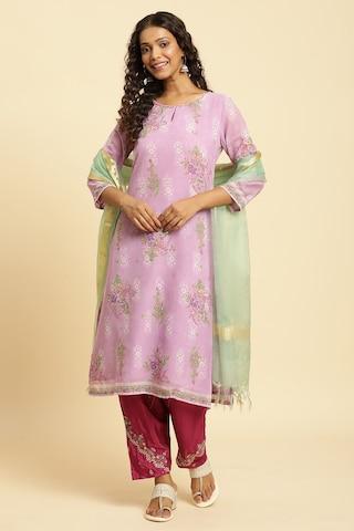 magenta embroidered ankle-length ethnic women loose fit salwar