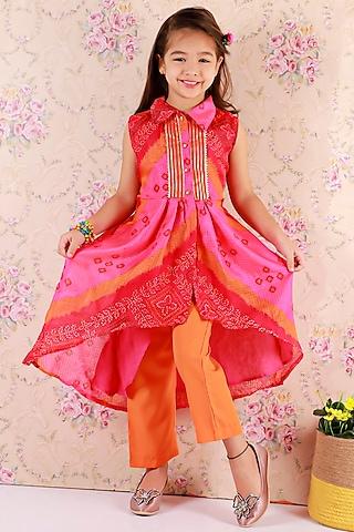 magenta kota silk kurta set for girls