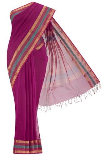 magenta maheshwari silk cotton saree