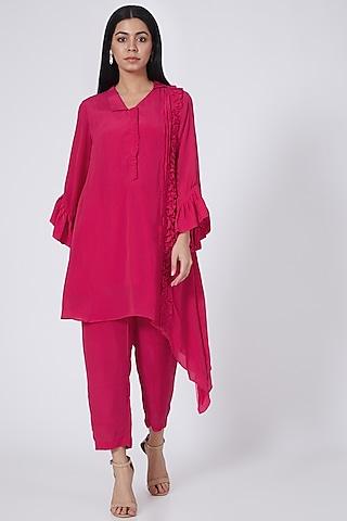 magenta pink silk tunic set