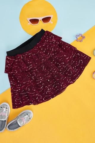 magenta sequin details knee length  casual girls regular fit  skirt