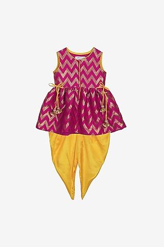 magenta silk blend dhoti set for girls