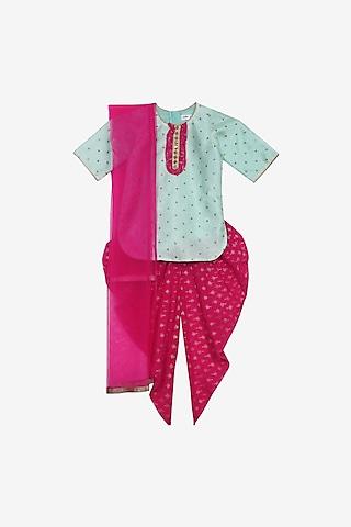 magenta-silk-blend-printed-dhoti-set-for-girls
