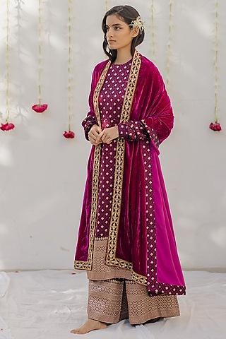 magenta & black woven kurta set