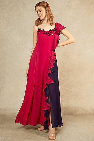 magenta & midnight blue cascade gown