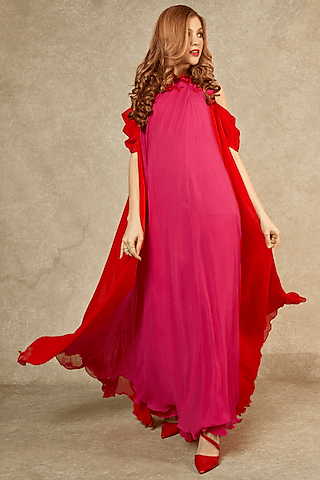 magenta & red flame panel gown