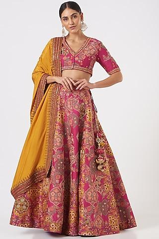 magenta & yellow chanderi lehenga set