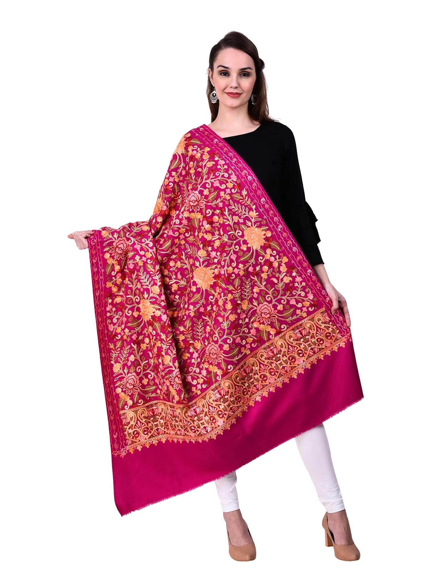 magenta aari embroidered kashmiri shawl