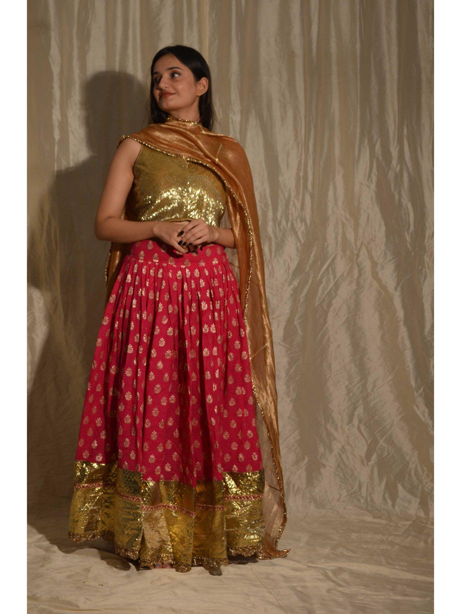 magenta and gold lehenga (set of 3)