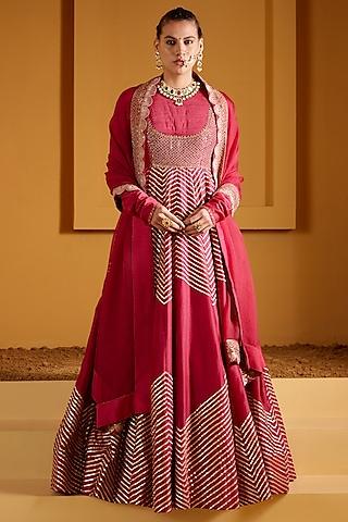 magenta chanderi hand embellished anarkali set