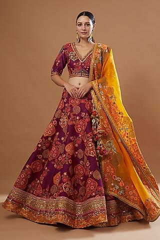 magenta chanderi lehenga set