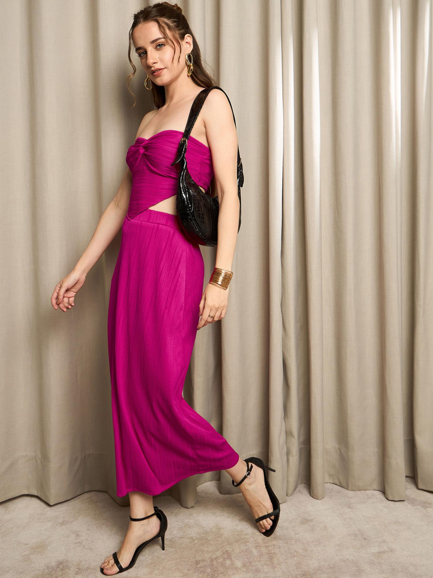 magenta color top & skirt (set of 2)