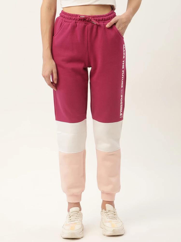 magenta colour blocked regular fit sweatpant