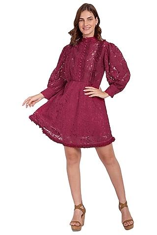 magenta cotton & lace skater dress