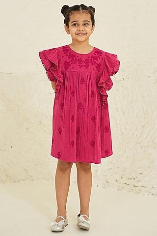 magenta cotton embroidered boho dress for girls