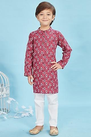magenta cotton printed kurta set for boys