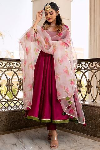 magenta cotton silk anarkali set