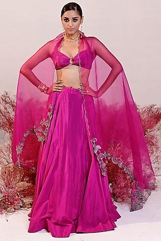 magenta crepe lehenga set