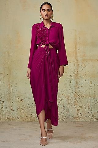 magenta crepe maxi dress